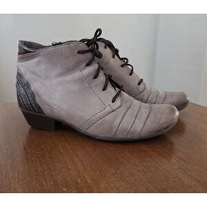 Remonte Ankle Boots Women's 37 Scalloped Lace Up Side Zip Mocha Gray